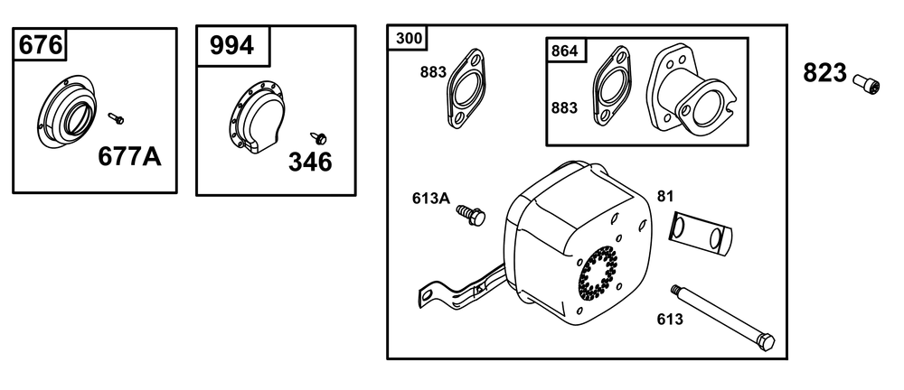 Exhaust Group Diagram and Parts List for 31S977-0012-B5 200000 - 399999 Briggs and Stratton Engine